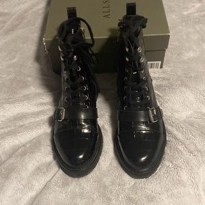EUC All Saints Donita Shiny Croc Leather Boots